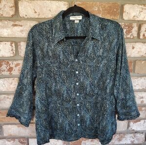 Coldwater Creek Multicolor 3/4! Sleeve Lightweight No Iron Button Down Shirt 1X